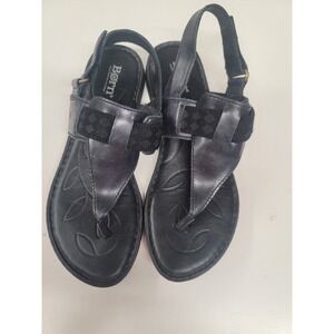 Born‎ Black Leather T Strap Slingback Sandals Women's Size 7M Casual